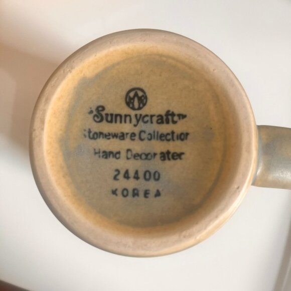 RARE Vintage Sunnycraft Stoneware Hand Decorated 12oz Mugs Set Of 2 Beige & Oran - Picture 3 of 7